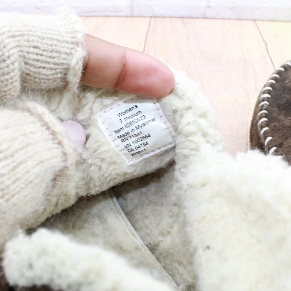 LL Bean Brown Suede Fleece Lined Mountain Slipper Moc Boot Size 7 M - Picture 8 of 10